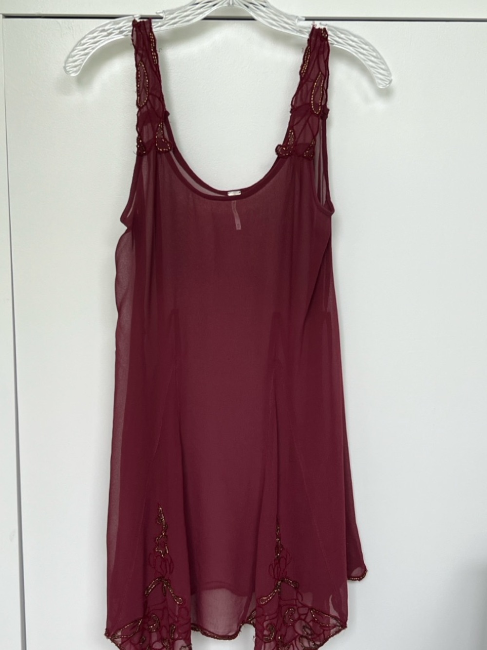 Free People sheer Beaded Burgundy Slip Dress